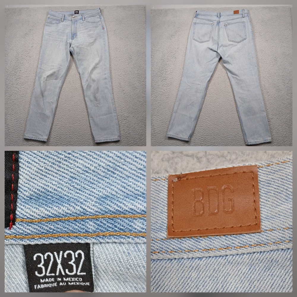 BDG Slim Straight Jeans Mens 32x32 Light Wash Denim Made in Mexico
